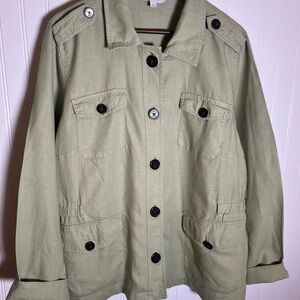 100% Linen Safari Type Jacket Women’s 2x Light Olive Every Season Gorpcore